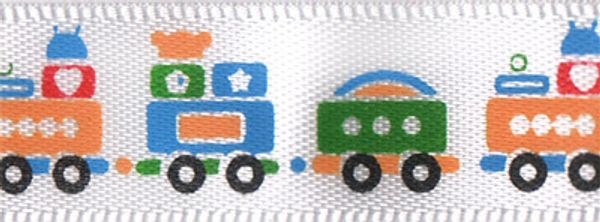 Лента атласная с рисунком 12.0 мм / 22.8±1 метра, G6/001 паровоз/белый, Gamma ALP-125