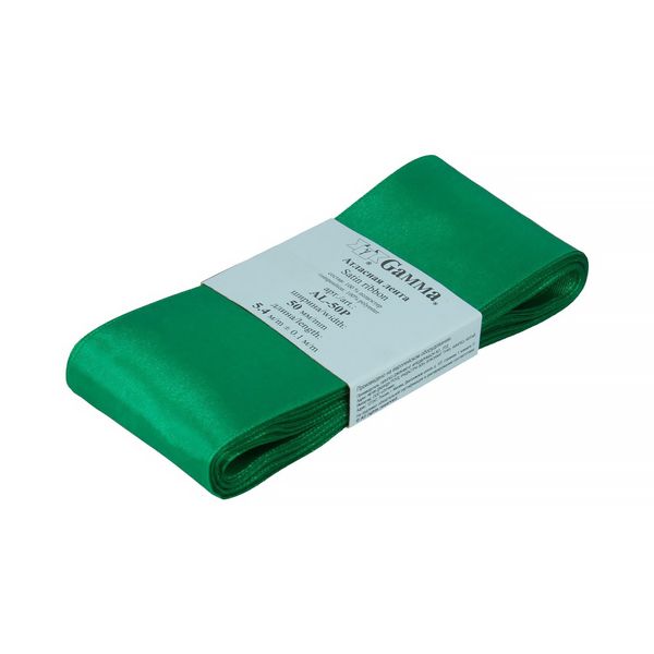 Лента атласная 1-сторонняя 50.0 мм / 5 шт по 5.4 метра, №035 зеленый, Gamma AL-50P