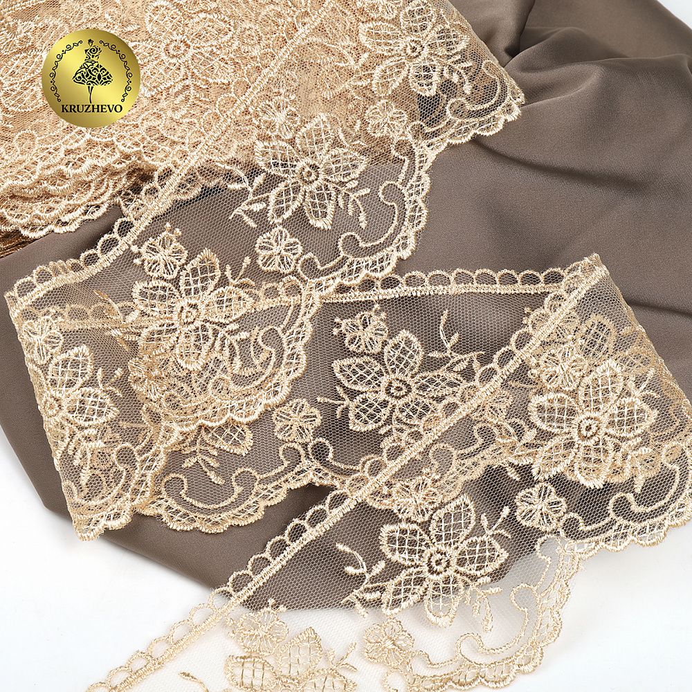 Кружево на сетке 75 мм, 40480, цв.N6115 бежевый уп.13.7м, Kruzhevo