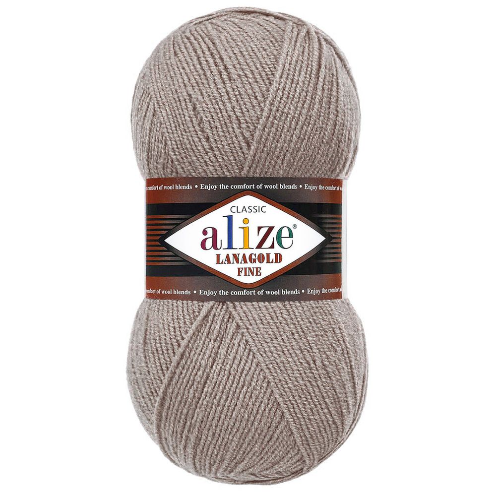 Пряжа Alize (Ализе) Lana Gold Fine / уп.5 мот. по 100 г, 390м, 990 пепельный беж