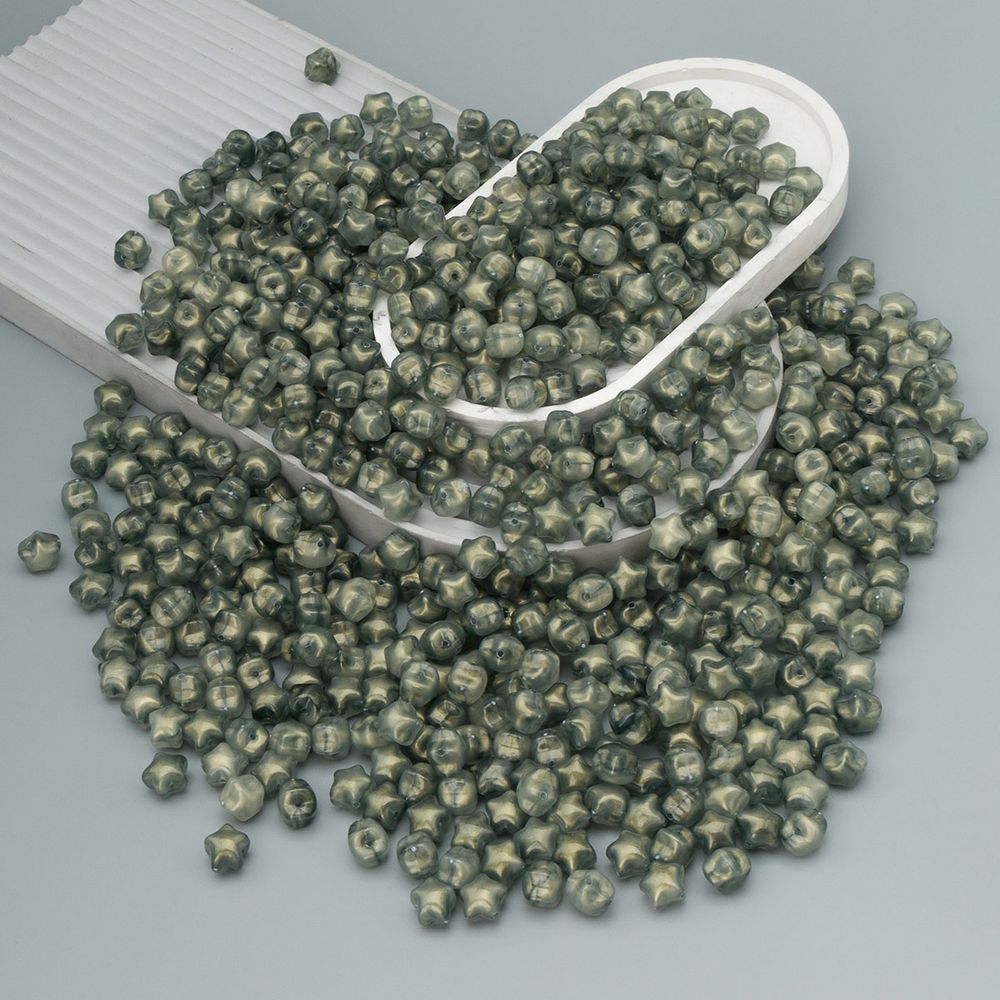 Бусины акрил 12.5х11х10.6 мм, 500 г, дымка, золот. шиммером звезда, AD009 оливковый, (7748706)7557 , Astra&Craft