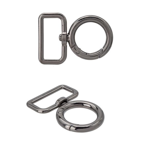 Карабин металл поворотный с рамкой 19.0 мм (32х46 мм), 10 шт, черный никель, ГУБ10897