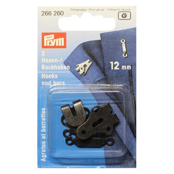 Крючки для юбок и брюк 12 мм, 2 шт, черный, Prym 266260