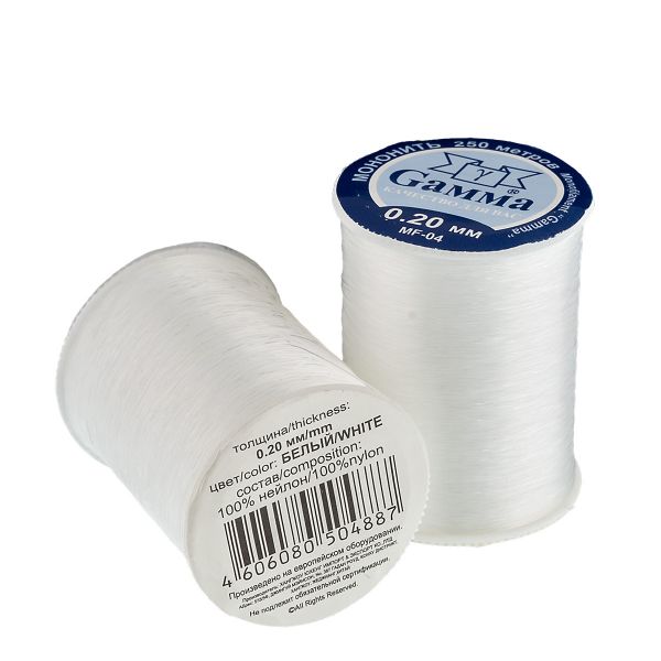 Нить прозрачная (мононить) 0.20 мм / 12 кат. по 250 метров, белый, Gamma MF-04