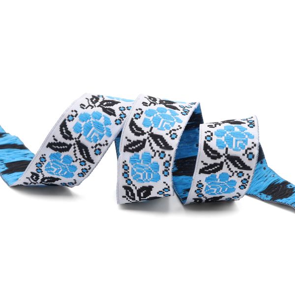 Лента (тесьма) жаккардовая 25.0 мм / 10±0.5 метров, Розы, 25987 синий