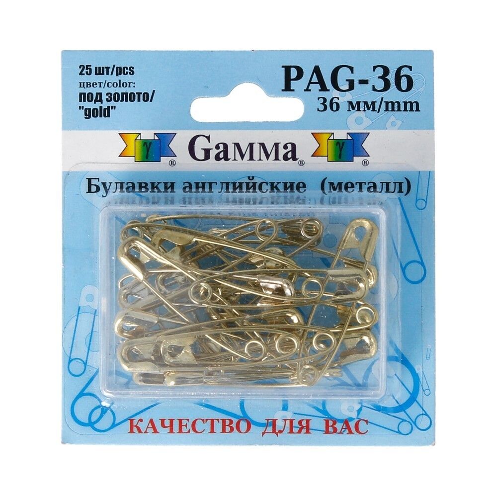 Булавки английские золото, 25 шт, 36 мм, Gamma PAG-36