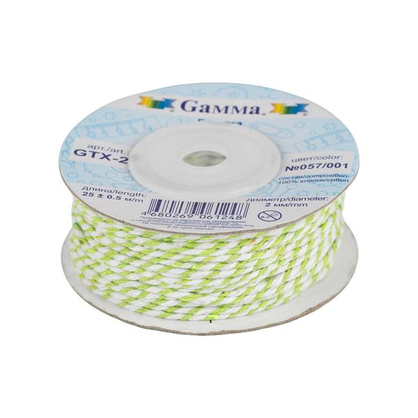 Шнур бечевка ⌀2.0 мм, 25 м, 057/001 салатовый/белый, Gamma GTX-25