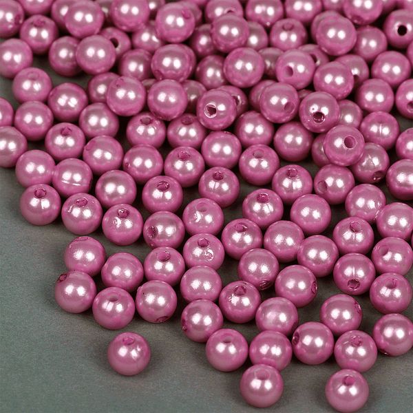 Бусины пластик (перламутр) ⌀8 мм, цв. 093 т.сиреневый, 50 гр. (213 шт), Magic4Hobby