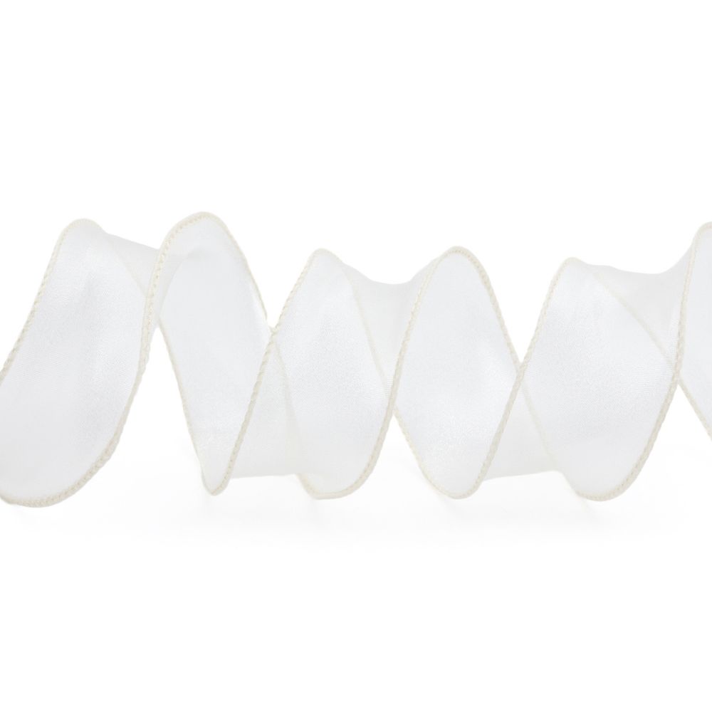 Лента декоративная с волнистым краем 38.0 мм / 18.29±1 метров, 100% органза, (02 молочный)