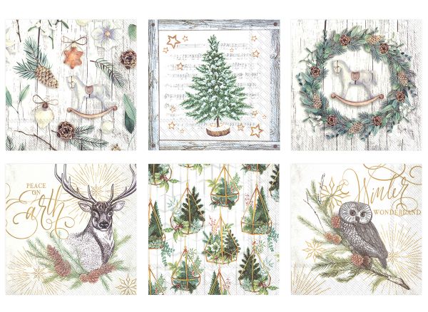 Салфетки для декупажа ассорти №78, 6 шт, Зимний лес, Love2art №78