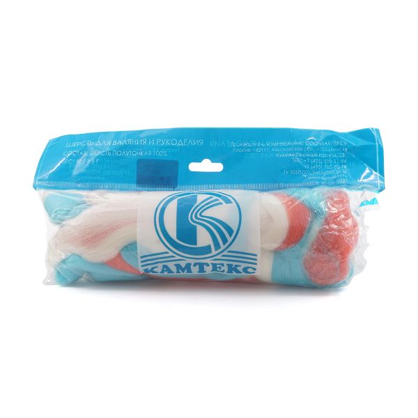 Шерсть для валяния Камтекс Лента для валяния п/тонкая 1х50 г, (25-28 мкр), 2.1 м, меланж 10 409, 618790-5