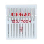 Иглы для швейных машин базовые универсальные 130/705 H, №100, 10 игл, в пенале 5110100 100, ORGAN