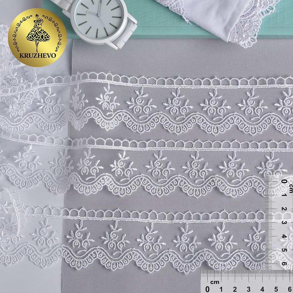 Кружево на сетке 40 мм, цв.01 белый уп. 9 м, Kruzhevo