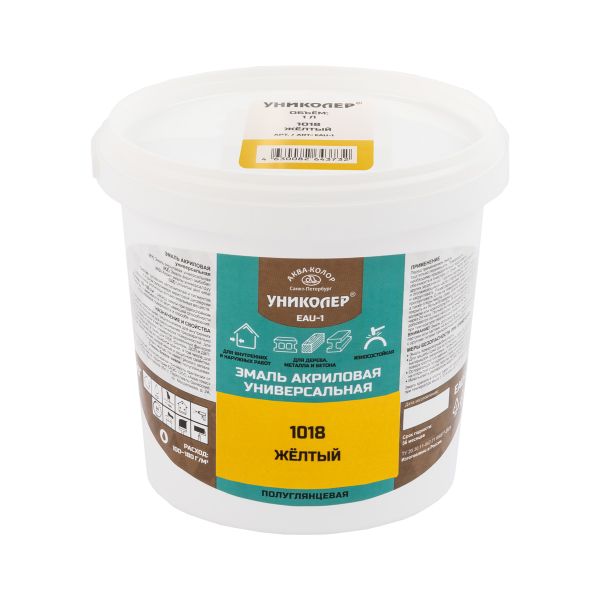 Эмаль акриловая универсальная 1 кг, RAL 1018 желтый, Униколер EAU-1