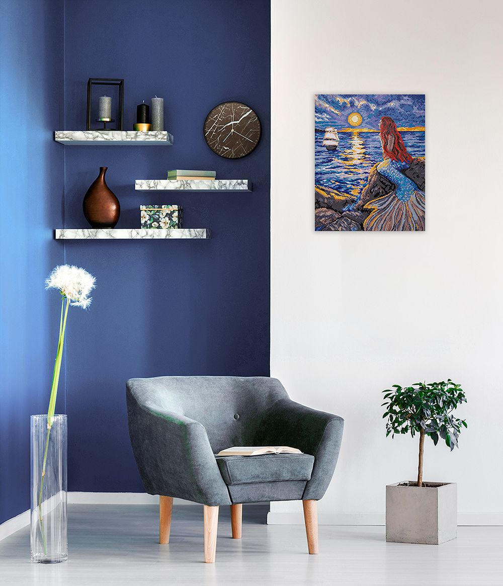 Алмазная (кристальная) мозаика Фрея ALPD-194, на подрамнике Русалка у моря, 40х50 см