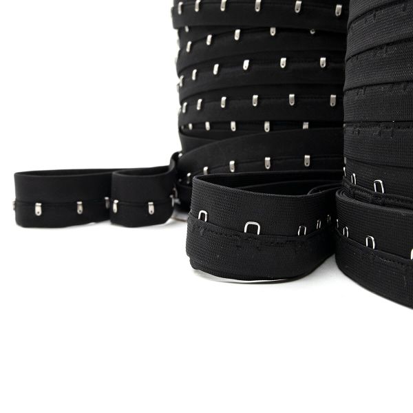 Застежки для бюстгальтера текстильные на ленте (1 ряд) 25 мм / 45.7 метра, шаг 15 мм, 01 черные