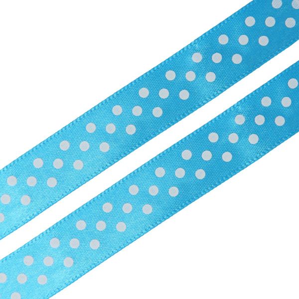 Лента атласная в горошек 15.0 мм / 3 метра, голубой, Globus