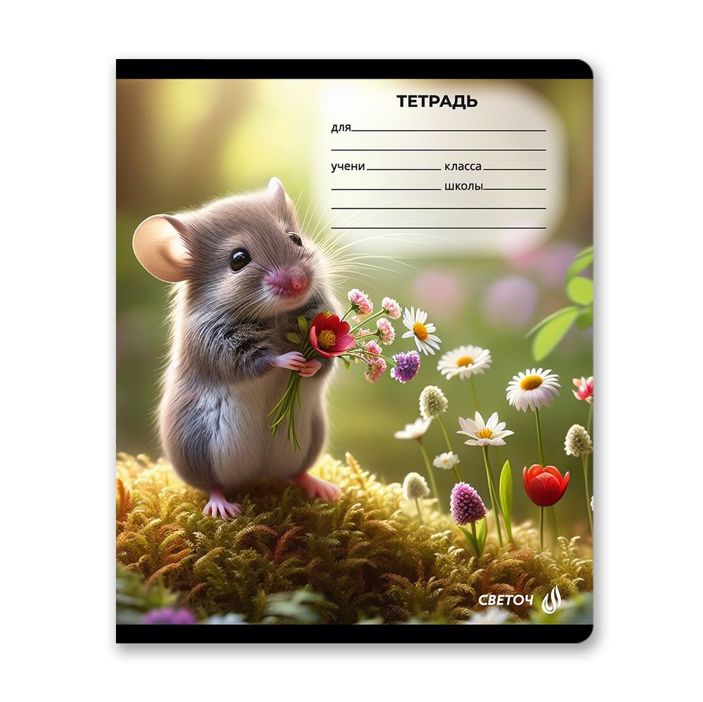 Тетрадь ученическая школьная, A5 18 л. на скобе 65 г/м², белизна 100% 20 шт клетка, 01414 Любопытные мордочки, Светоч Т75