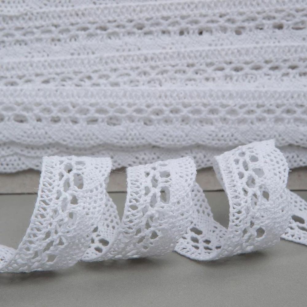 Кружево вязаное (тесьма) хлопковое 20 мм / 25м одностор. (белый)