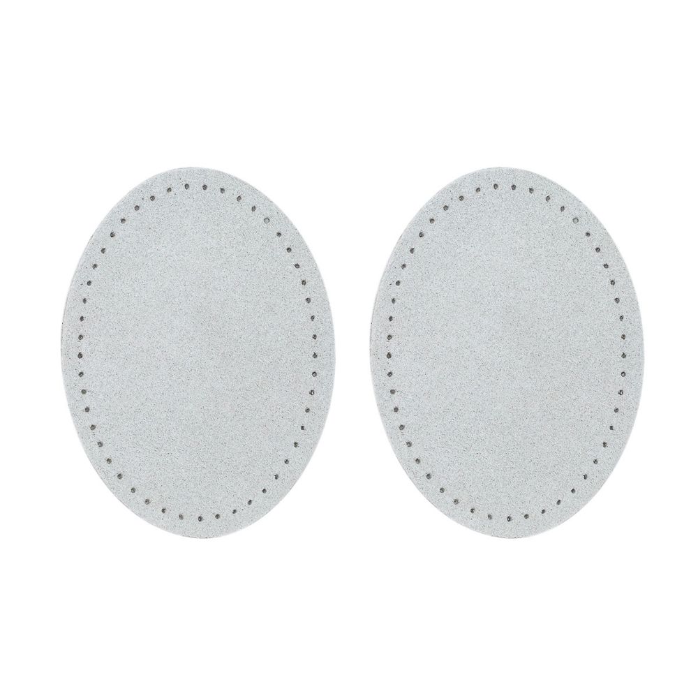 Заплатки пришивные из замши овал 6х8.2 см, с перфорацией, 2 шт, 100% кожа, 25 серо-белый, 59114