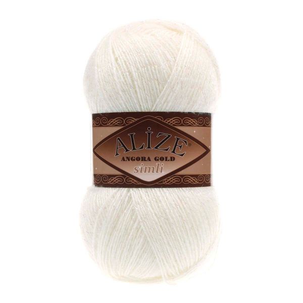 Пряжа Alize (Ализе) Angora Gold Simli / уп.5 мот. по 100 г, 500м, 062 молочный A
