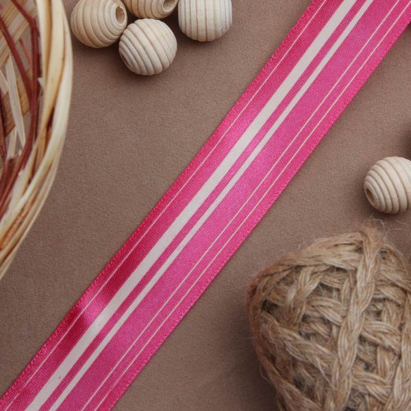 Лента атласная с рисунком 25.0 мм / 3 метра, Горизонталь (красный), Globus