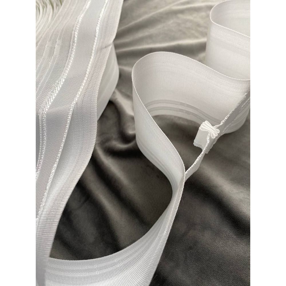 Лента (тесьма) шторная: сборка волна (1:1.7) 80 мм / 100 метров, (2 ряда петель, 2 шнура), белый, 1685c