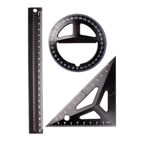 Набор геометрический (линейка + треугольник + транспортир) (черный), DV-1655