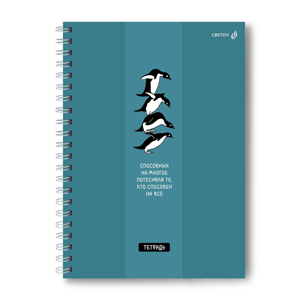 Тетрадь ученическая общая, выборочный УФ лак, A4 96 л. на гребне 65 г/м², белизна 100 %, 4 шт, клетка, 01260 Способны на всё!, Светоч Т132