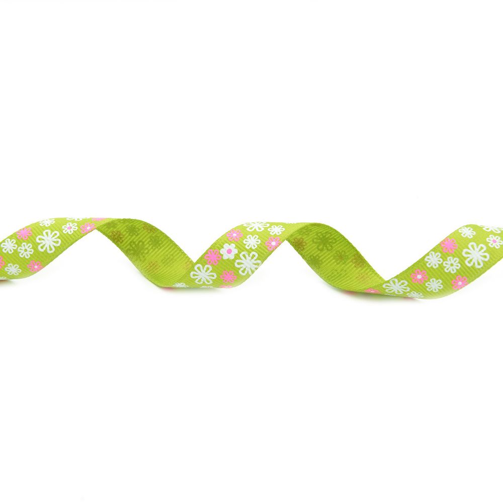Лента репсовая (в рубчик) Цветочки 4 1,5см*22.86 м (салатовый)