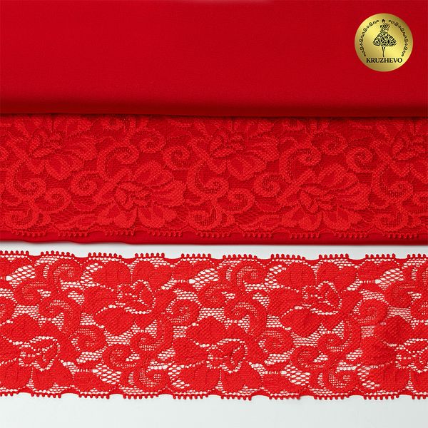 Кружево эластичное (стрейч) 65 мм, L840, цв.SD163 красный уп.25м, Kruzhevo