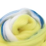 Шерсть для валяния полутонкая 100%, мультиколор, 100г, 1517 мультиколор, жёлтый/белый/т.синий