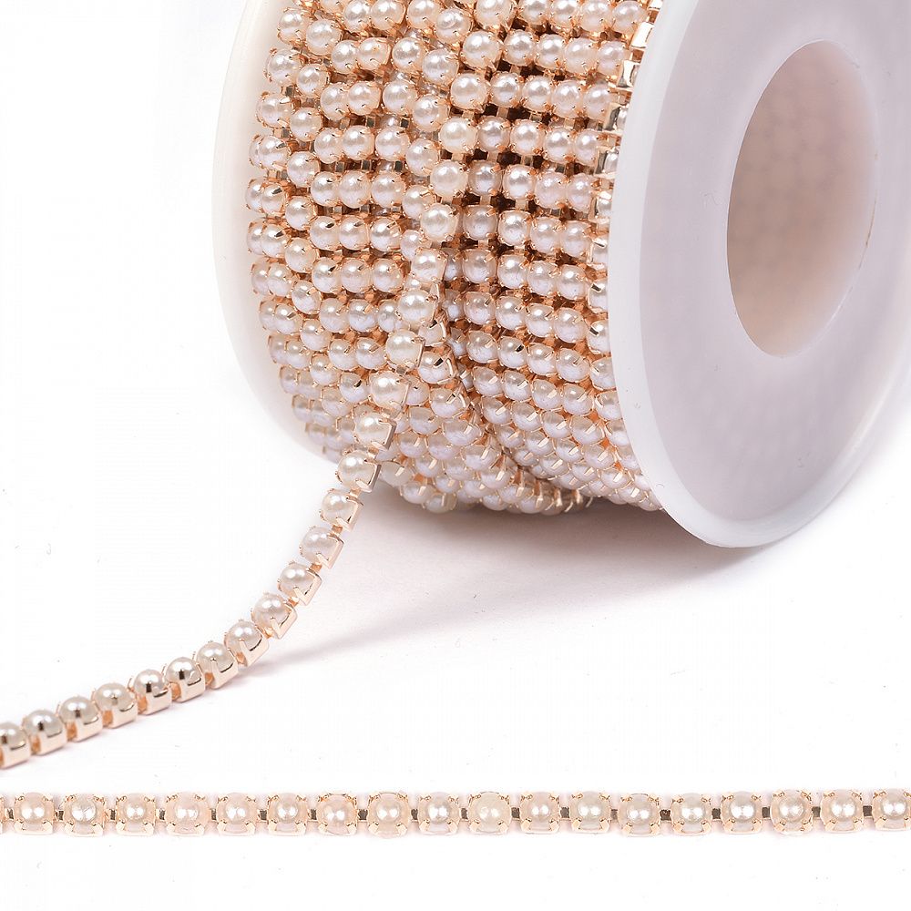 Цепь с жемчугом 3 мм, 05.03.G-1, цв.WHITE/PINKGOLD, 10 м