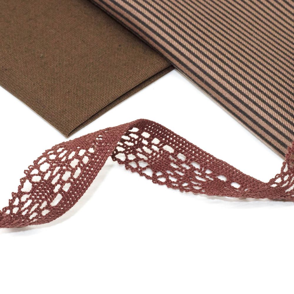 Ткань для рукоделия в наборе с тесьмой (865/007*7173, п/э 50*70см/ х/б 50*50см*2м), коричневый, 29386