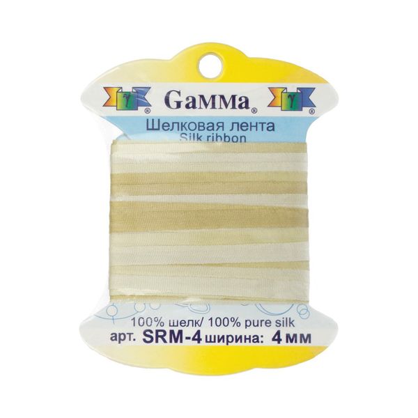 Лента (тесьма) шелковая 4.0 мм / 9.1±0.5 метров, M024 серо-зеленый/зеленый, Gamma SRM-4
