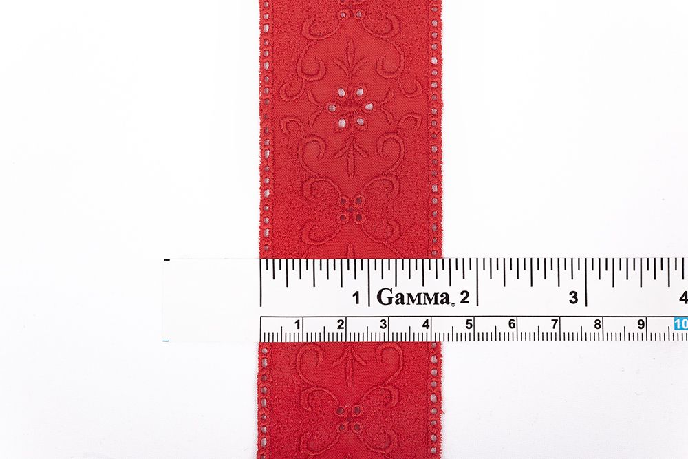 Кружево шитьё 43 мм / 9.7 м, Турция, красный, Gamma GYEM-4301