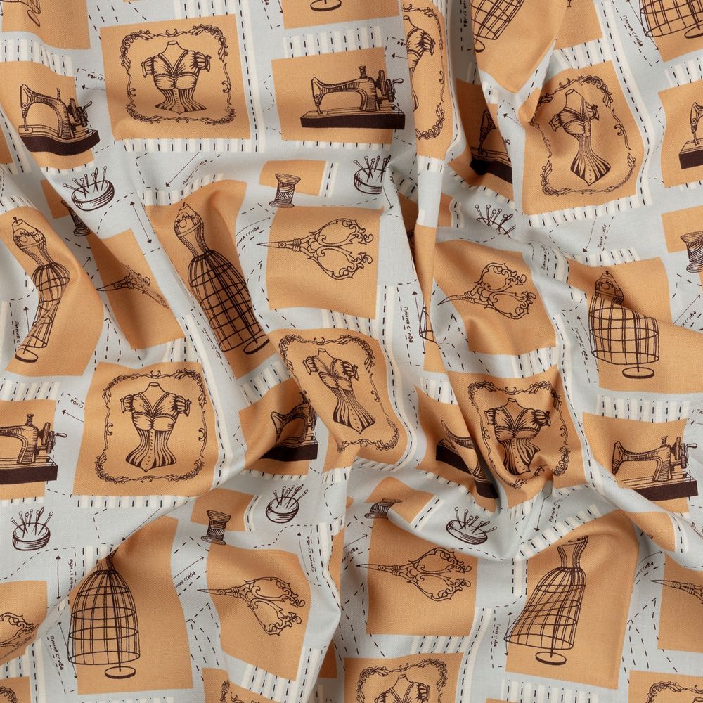 Ткань для пэчворка Peppy Век моды, рулон 112 см / 5 метров, ВМ-01 Панель серый, Peppy