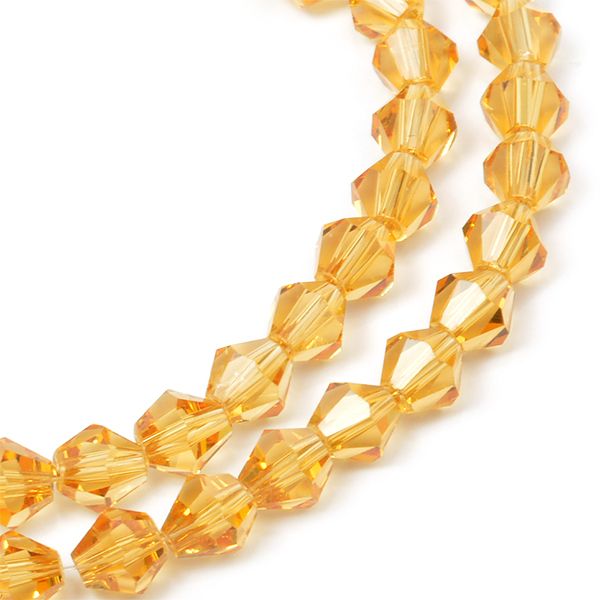 Бусины стекло 6х6 мм, in ⌀1.5 мм, граненые биконус на нитях, цв. 33 св.желтый, 1х50 бусин