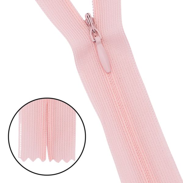 Молния потайная (скрытая) Т3 (3 мм) 1 зам., н/раз., 50 см, нейлон, F136 розовый, 10 шт