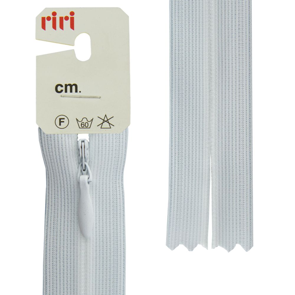 Молния скрытая (потайная) RIRI Т3 (3 мм), н/раз., 50 см, цв. тесьмы 2101, белый, упак. 5 шт