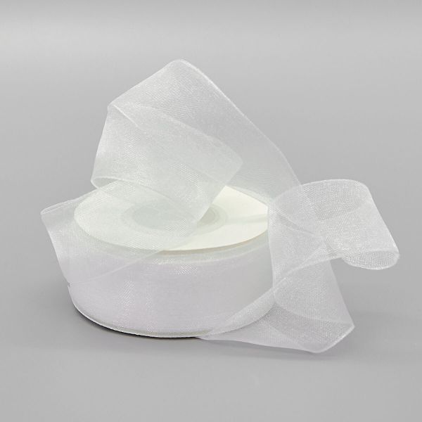 Лента капроновая (органза) 25.0 мм, 22.86 м (белый)