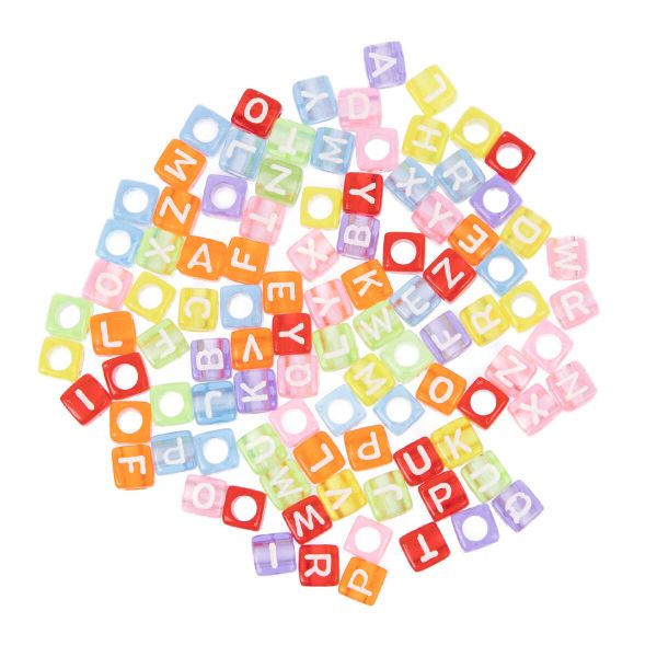 Бусины пластик ⌀6 мм, 1000 шт (10х100 шт), №01 цветные/белые буквы англ. алфавит, Hobbius ABFB-02