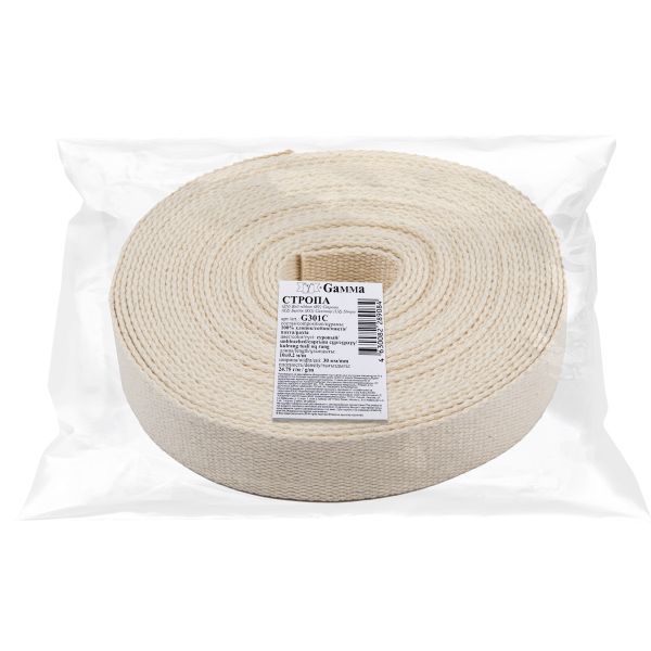 Стропа (ременная лента) 30 мм / 10 метров, толщ. 1.92 мм, [24.75 г/пог.м], 100% х/б, суровый, Gamma G301C