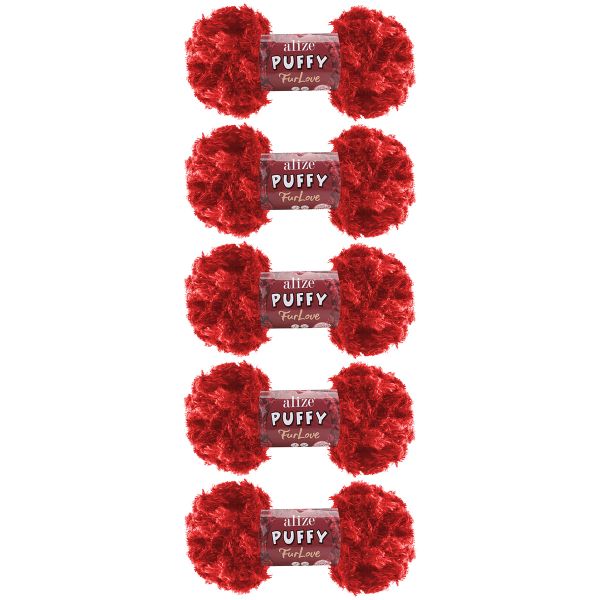Пряжа Alize (Ализе) Puffy серия Нежный мех (Furlove) / уп.5 мот. по 100г, 6.3м, 56 красный
