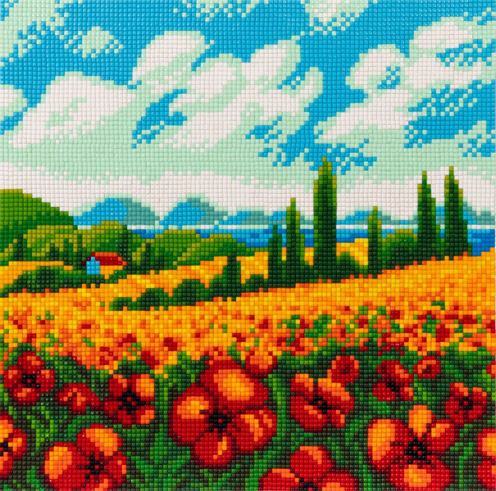 Алмазная (кристальная) мозаика Фрея, Маковое поле 25х25 см