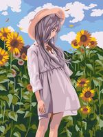 Картина по номерам Фрея, Аниме-девочка в подсолнухах, 40х30 см