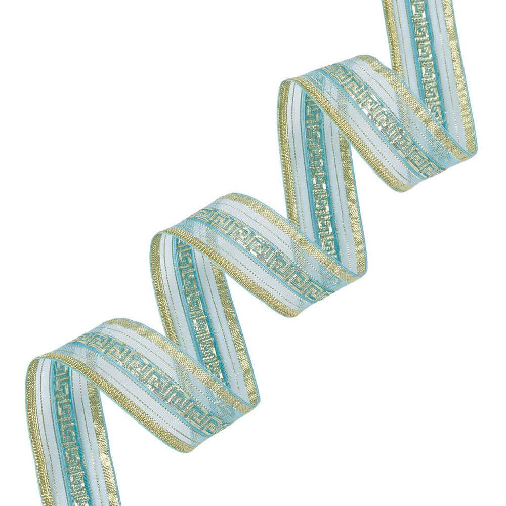 Лента подарочная 25 мм / 25 метров, рис.8255, голубой/золото, С3488Г17