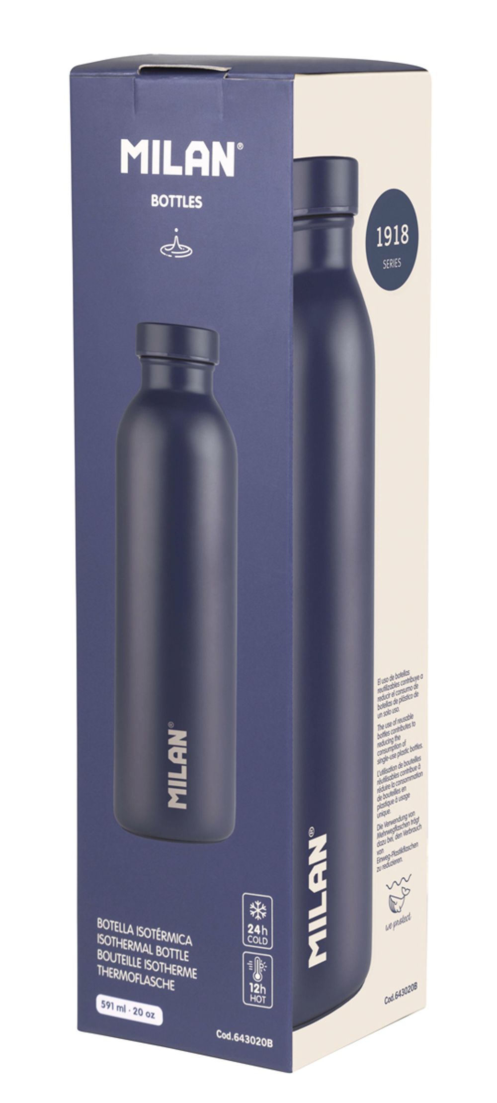 Бутылка металлическая для напитков 591 мл, голубой, Milan 643020B