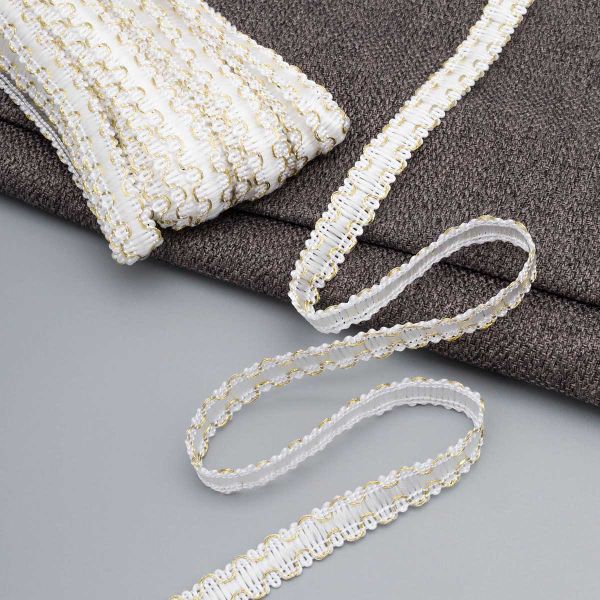 Тесьма отделочная вязаная 10 мм / 10 метров, рис 9254, белый/золото, С3729г17/1