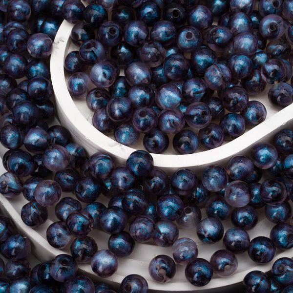 Бусины акрил ⌀10 мм, 500 г, дымка с АВ шиммером, круглые, AD038 синий, (7748708)2010 , Astra&Craft